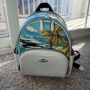 Coach Blue and White Palm Print Backpack